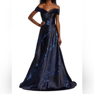 Rene Ruiz Collection Jacquard Off-The-Shoulder Gown Size 16